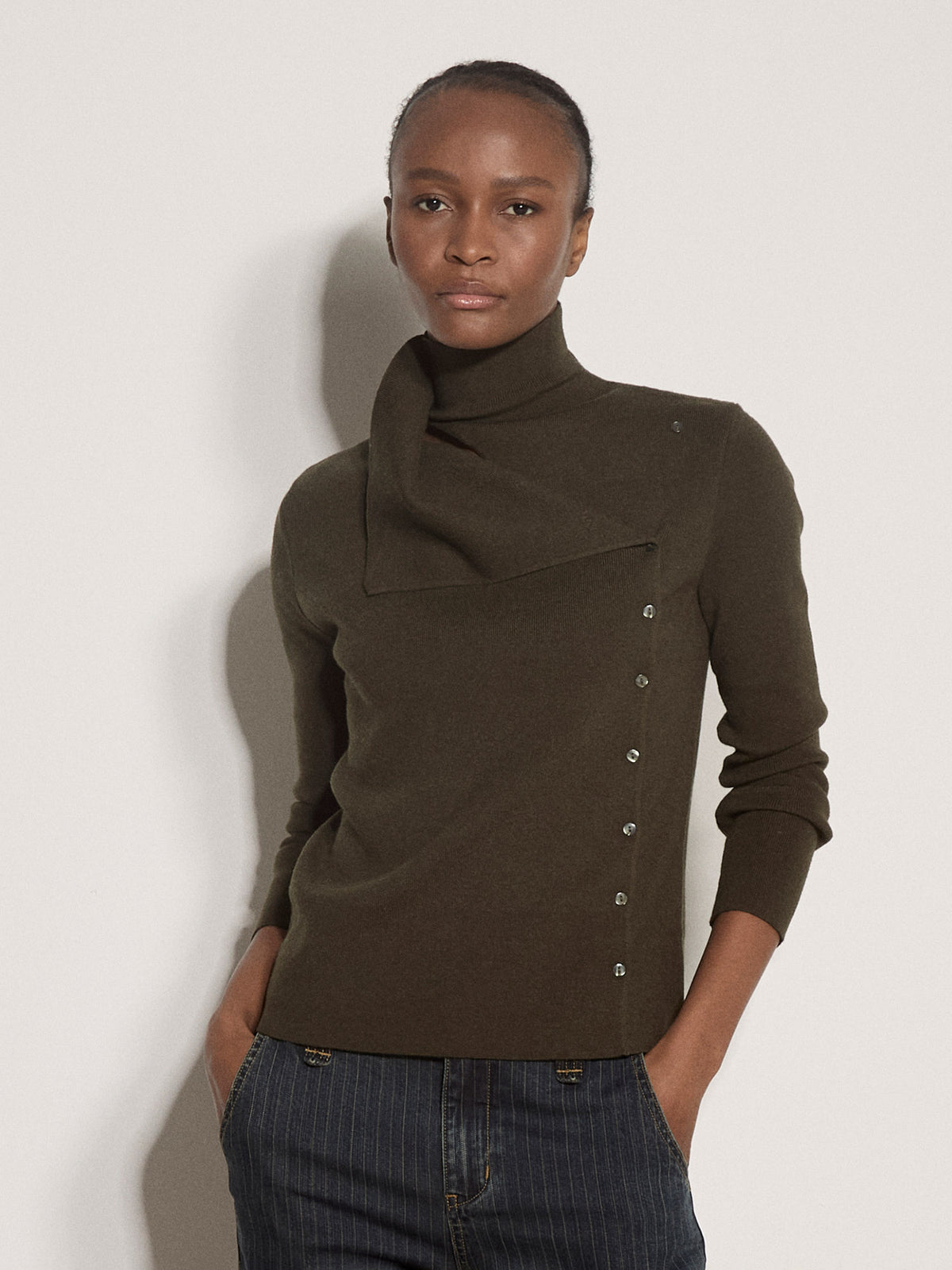 Pleat Front Button Detail Sweater