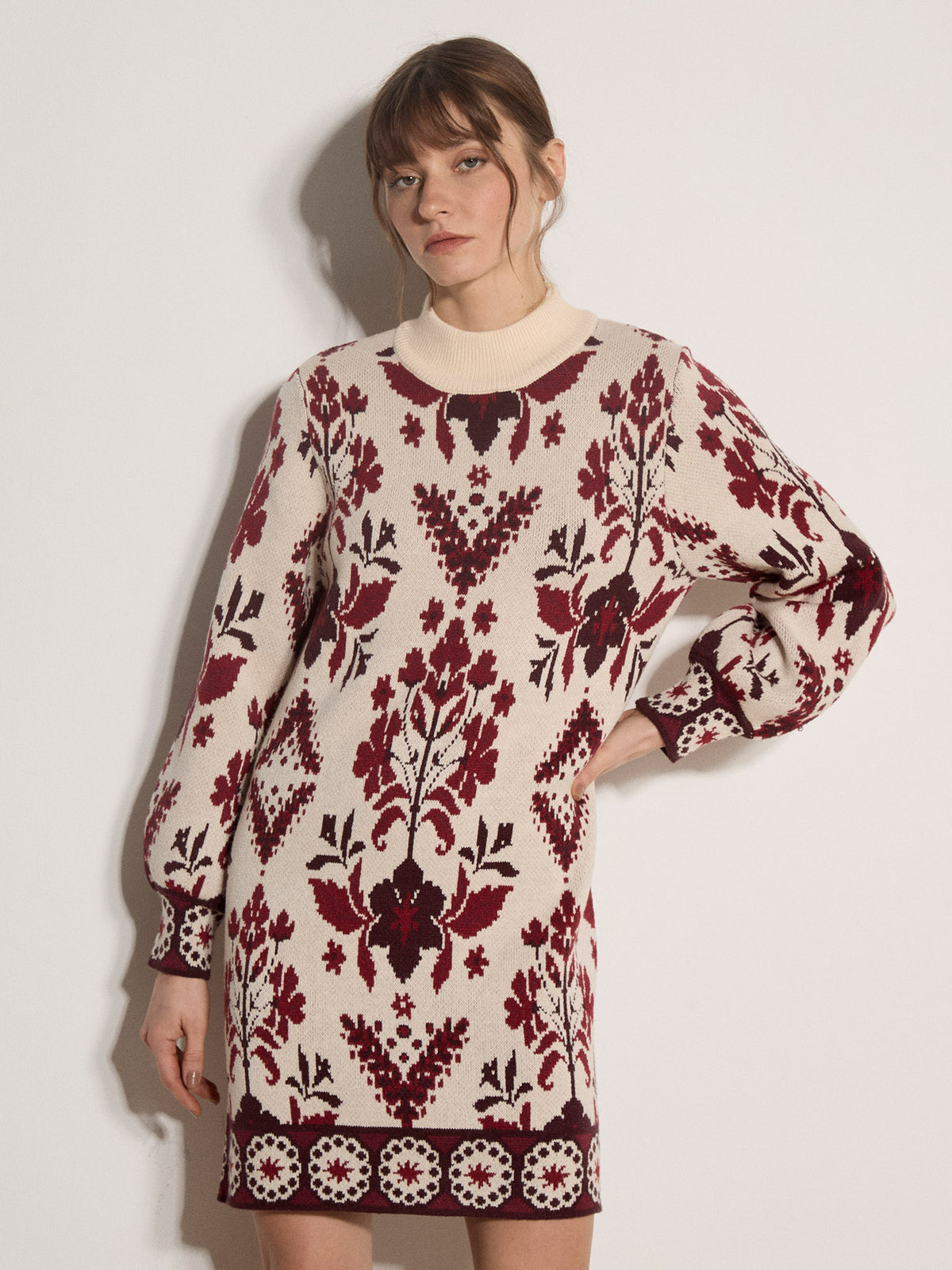 Floral Mirror Jacquard Knit Dress