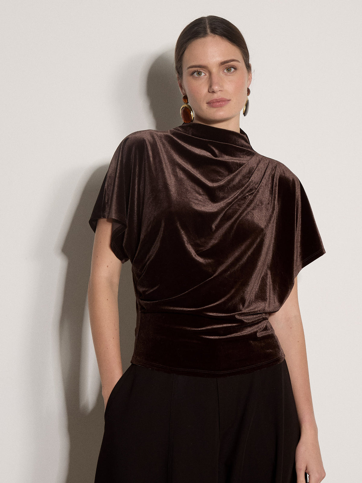 High Cowl Neck Pleated Top