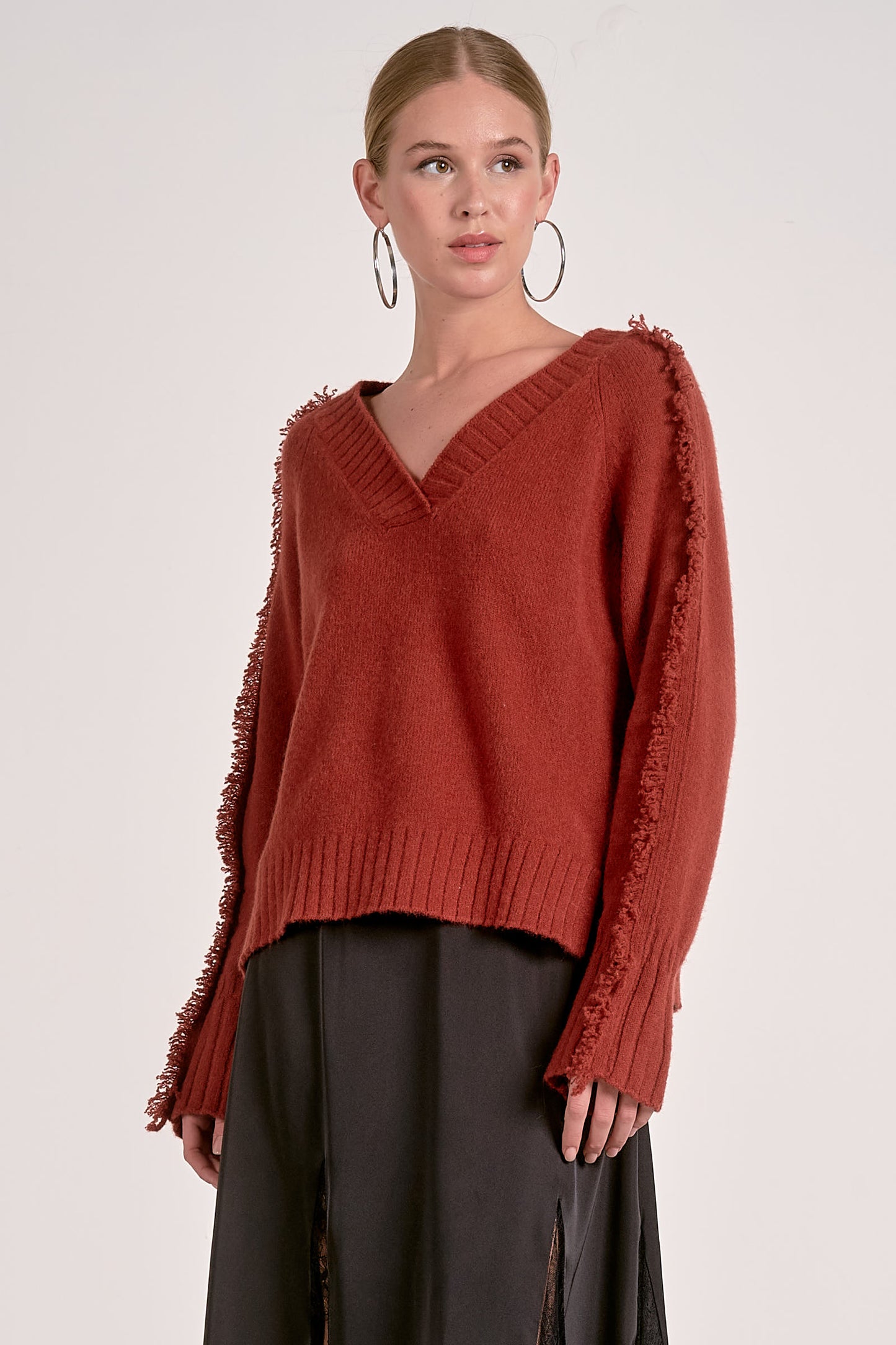 Fray Trim V-Neck Sweater