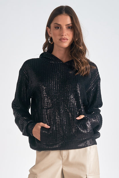 Coated Cable Sweater Hoodie