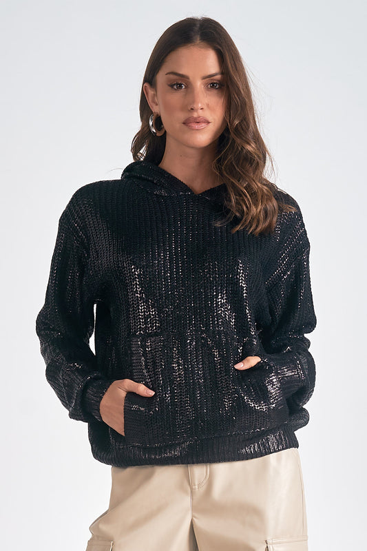 Coated Cable Sweater Hoodie