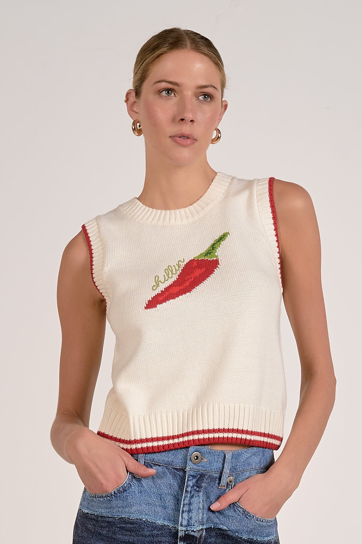 Chili Pepper Graphic Sleeveless Sweater
