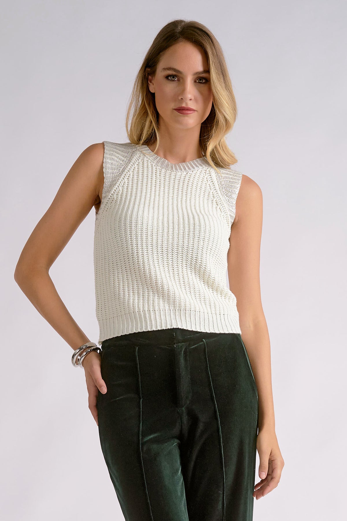 Raglan Sleeve Ribbed Knit Sleeveless Sweater