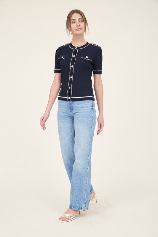 Contrast Short Sleeve Sweater