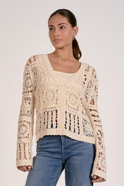 Open Knit Cardigan Sweater