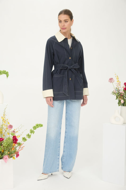 Short Trench Contrast Collar Cuff