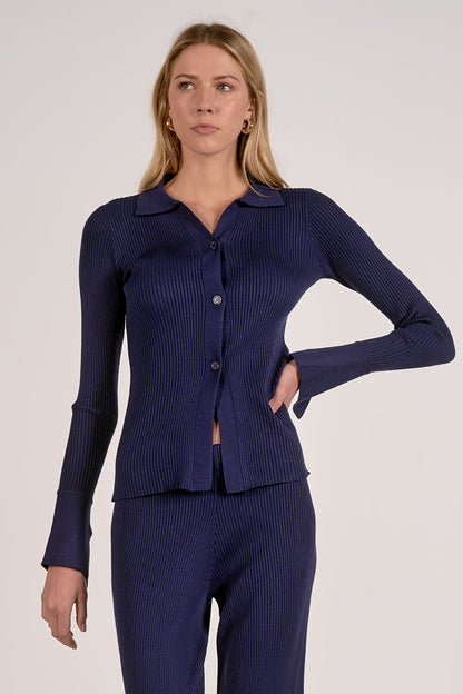 Ribbed Long Sleeve Polo