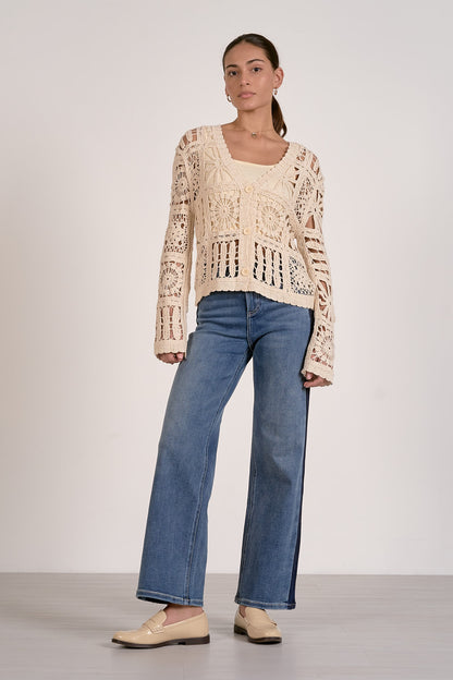 Open Knit Cardigan Sweater