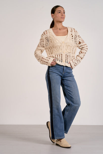 Open Knit Cardigan Sweater