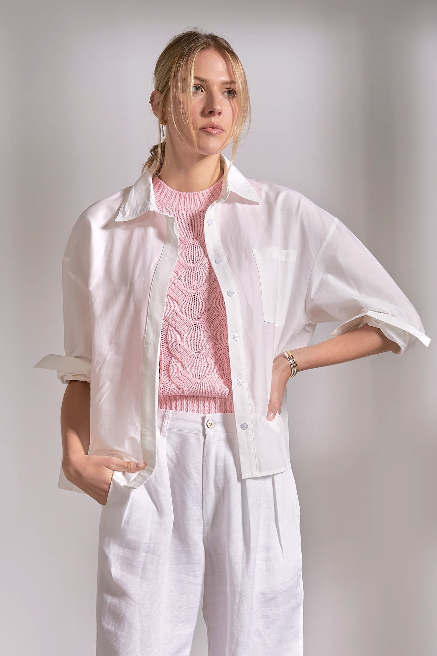 Pleated Back Button Down