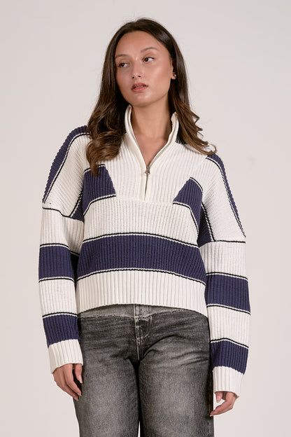 Stripe Quarter Zip Sweater