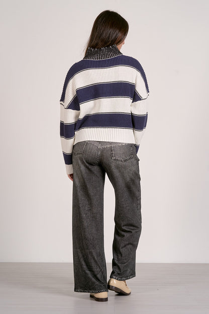 Stripe Quarter Zip Sweater