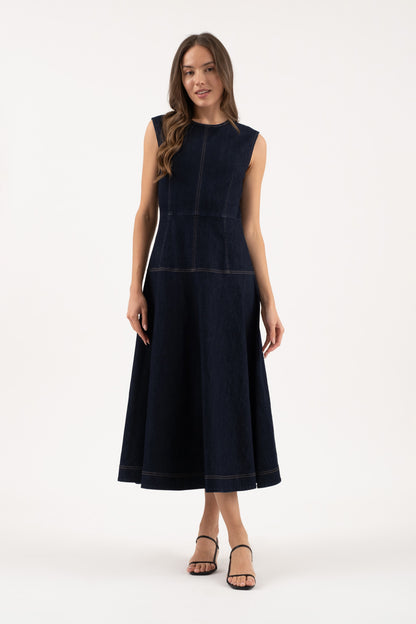 Denim A-Line Midi Dress