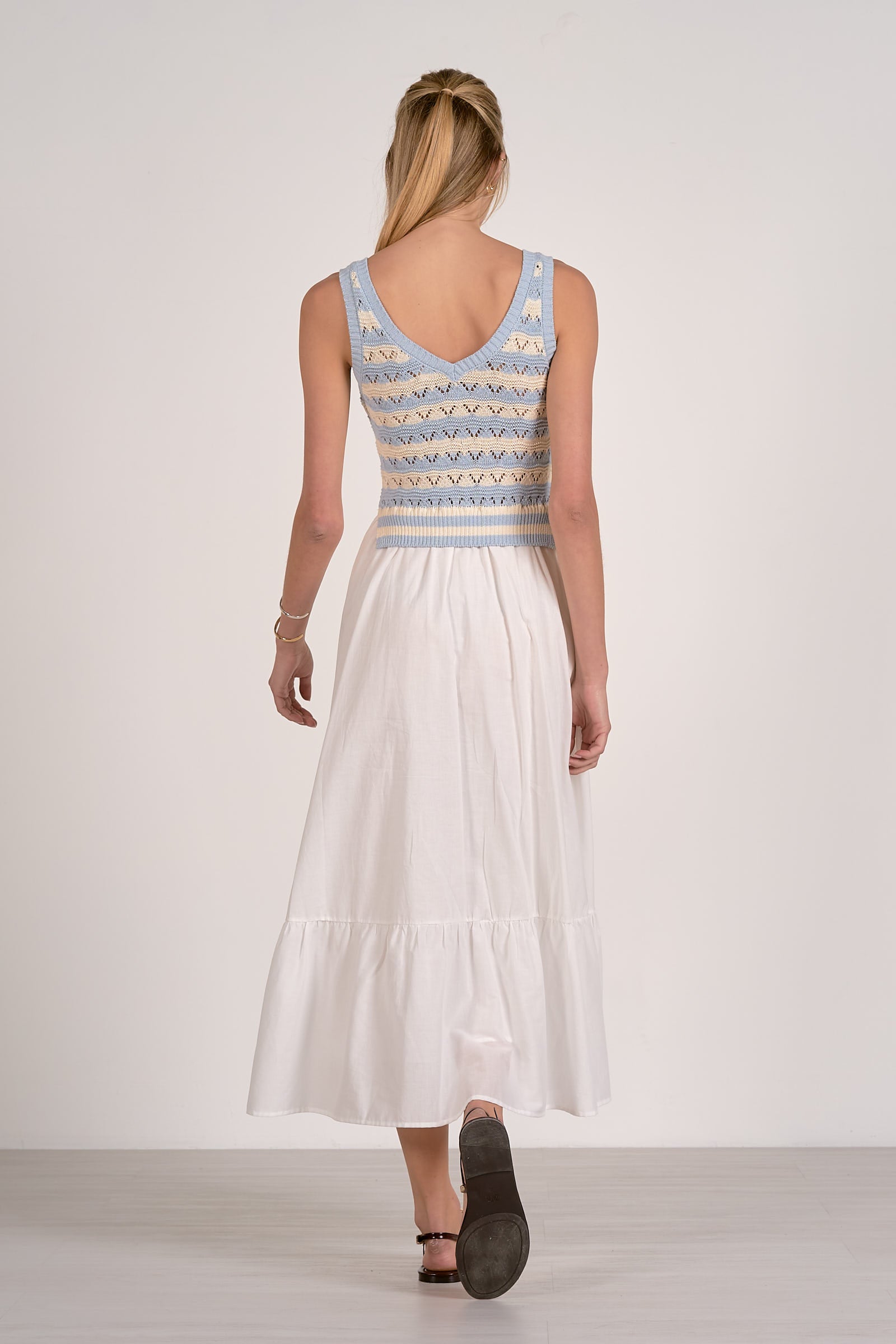 knit top woven skirt dress Sleeveless Knit Top and Poplin Woven Skirt Midi Dress With Side Pocket Mainstream Boutique Omaha