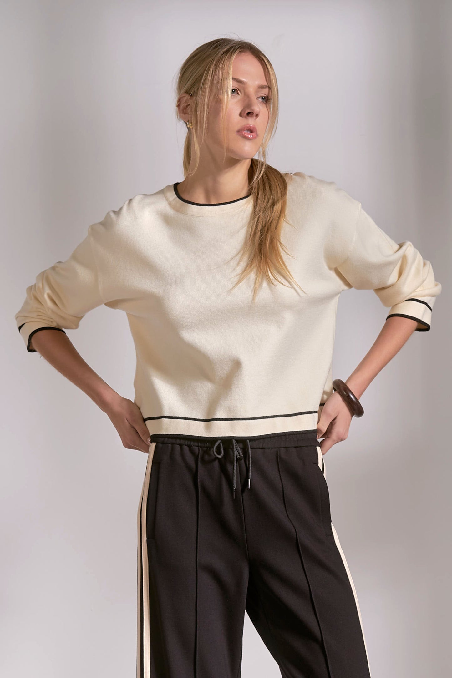 Contrast Stripe Crewneck