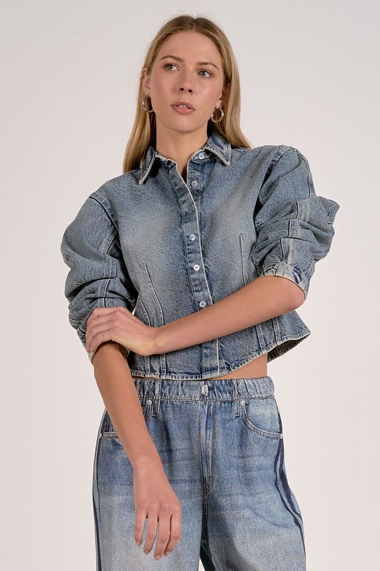 Barrel Sleeve Denim Top
