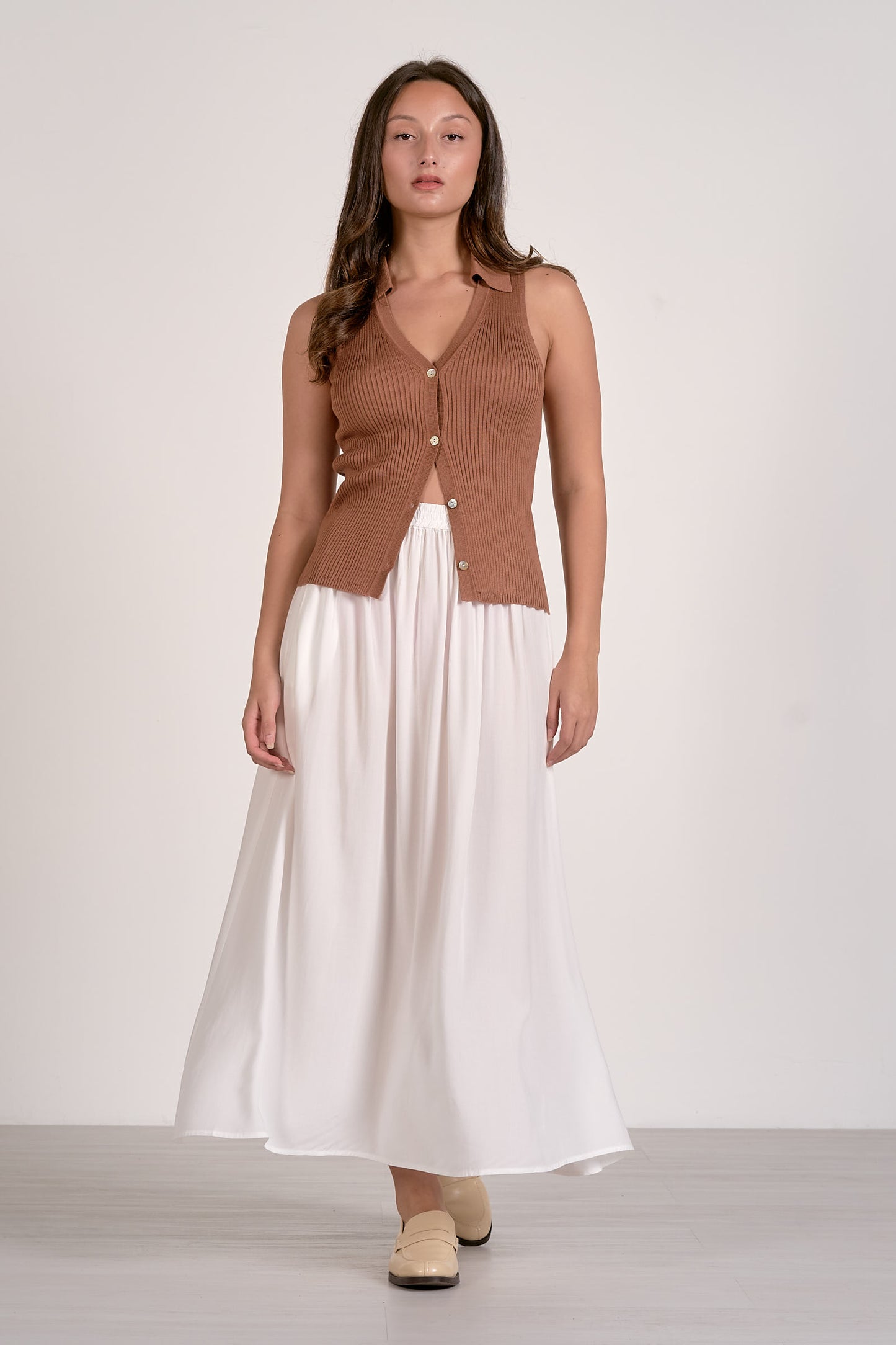 Ribbed Button Front Sleeveless Top
