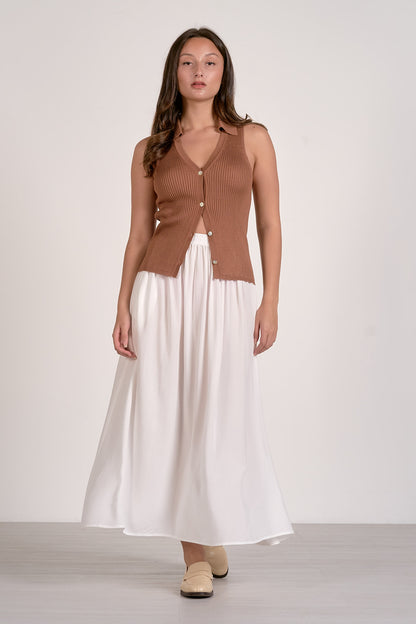 Ribbed Button Front Sleeveless Top
