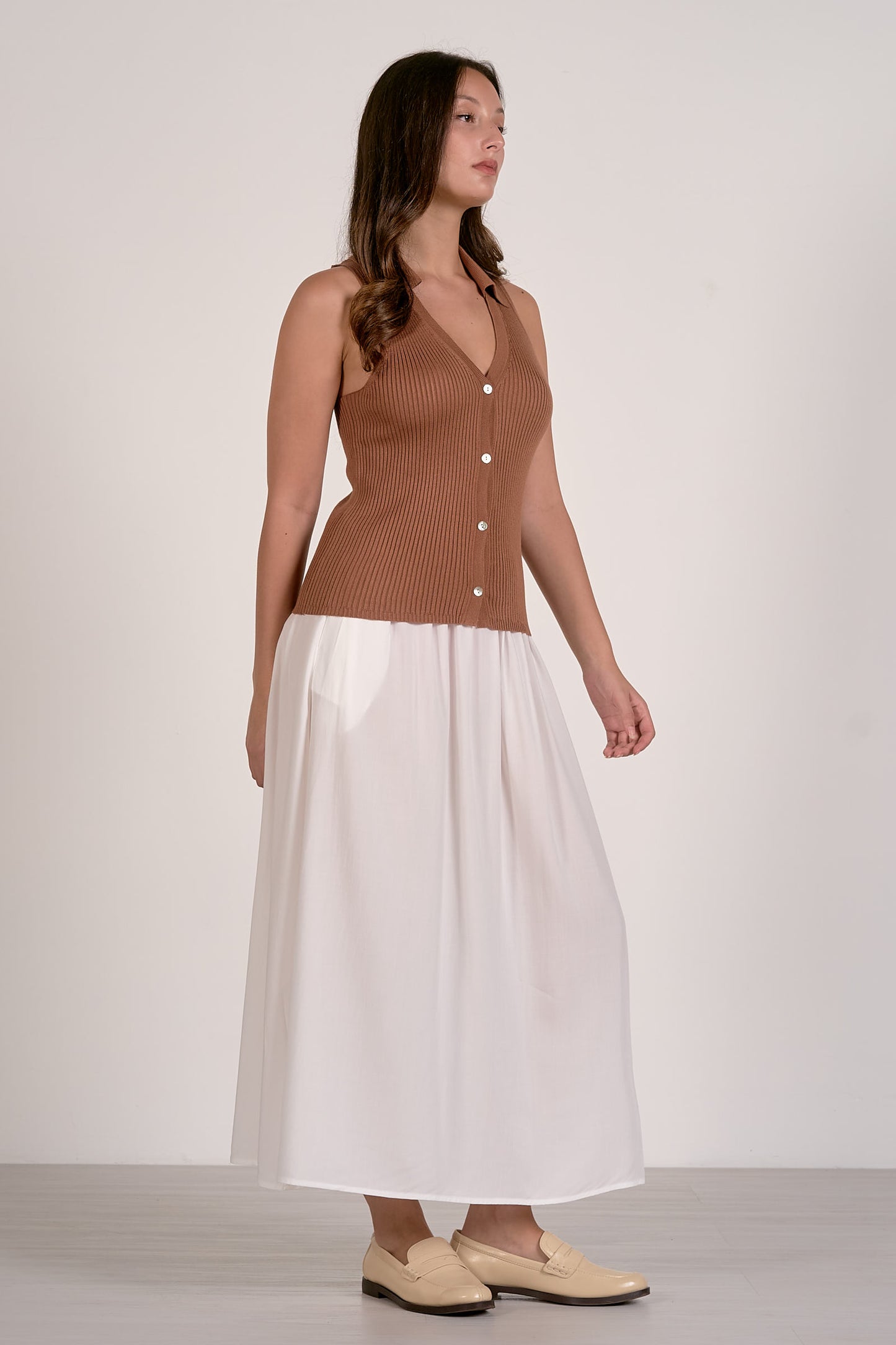 Ribbed Button Front Sleeveless Top
