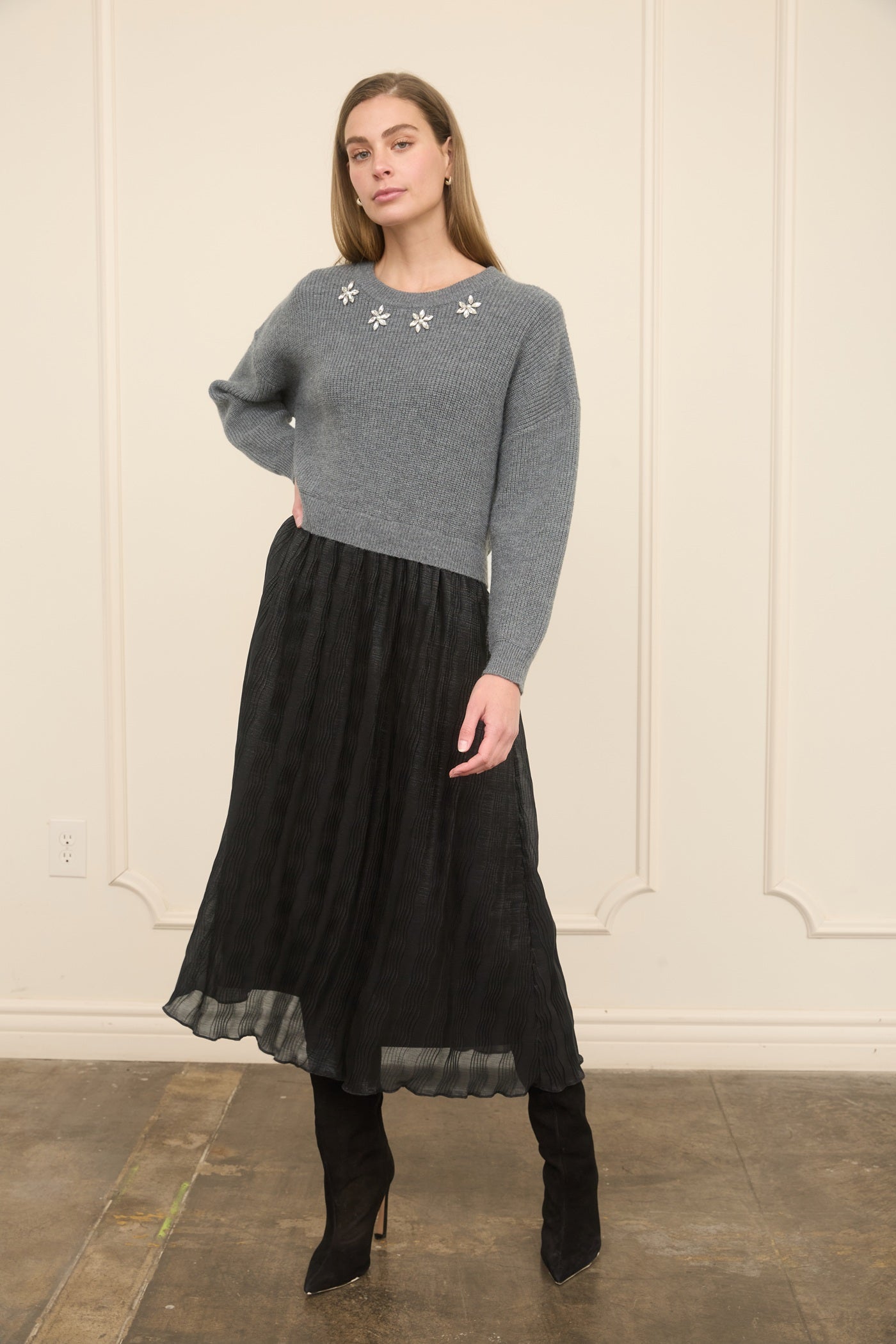 Twofer Knit & Tulle Dress