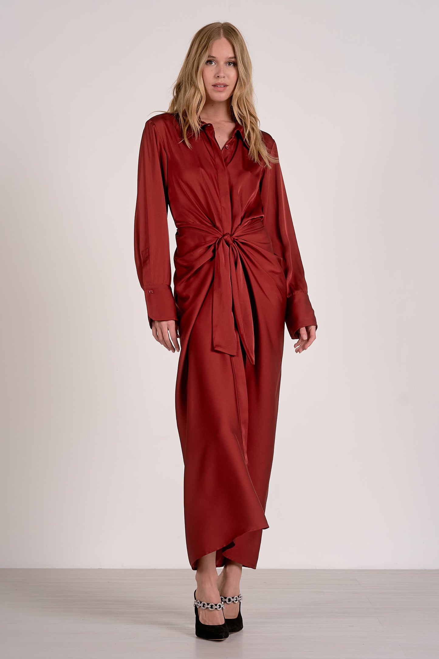 Tie Front Maxi Shirt Dress