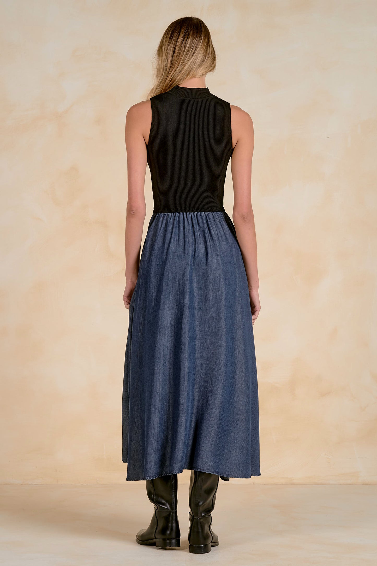 Mixed Media Sleeveless Maxi Dress