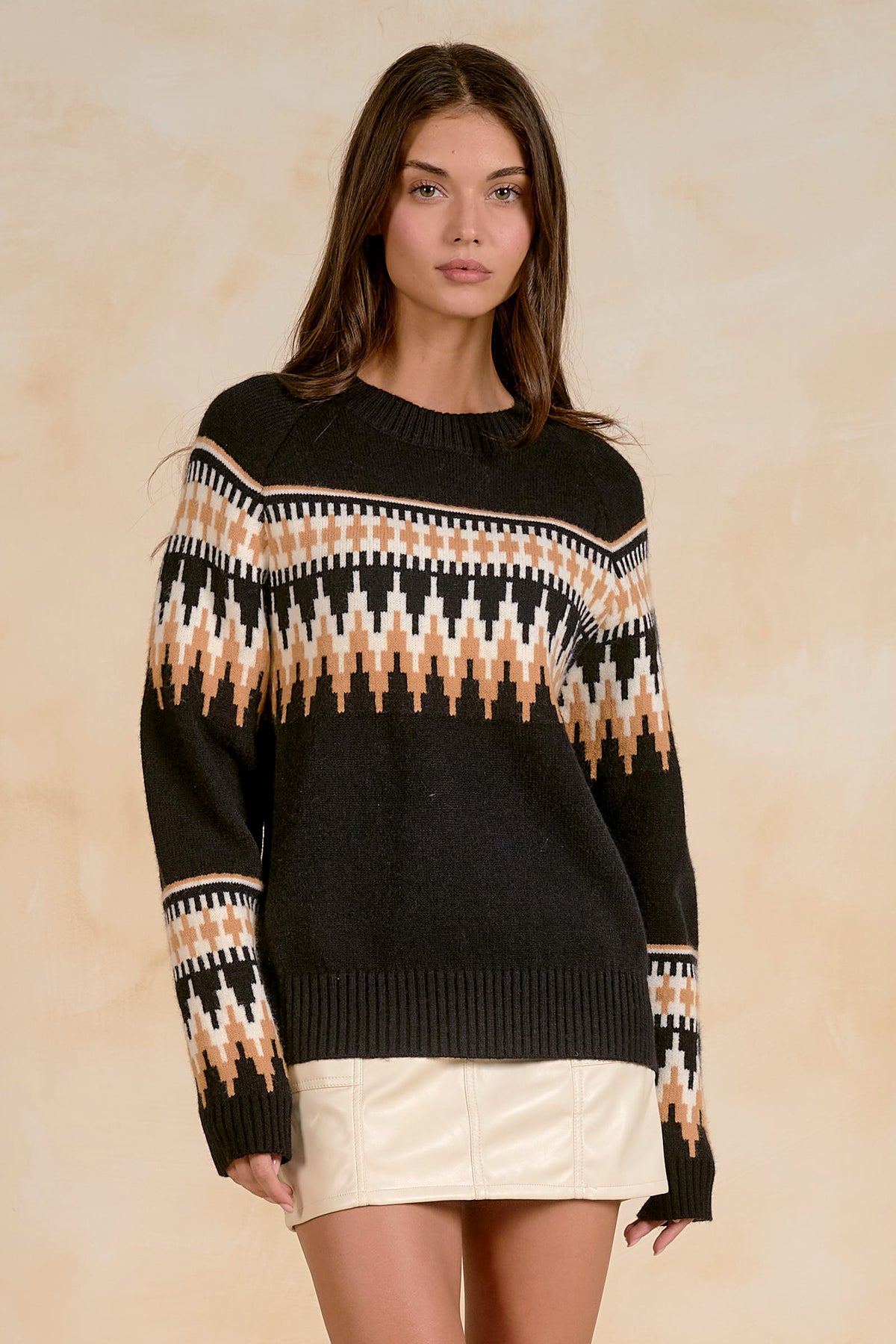 Geometric Jacquard Crewneck Sweater