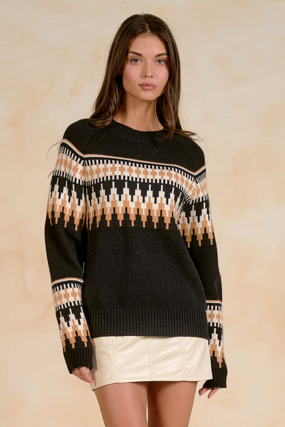 Geometric Jacquard Crewneck Sweater