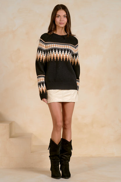 Geometric Jacquard Crewneck Sweater