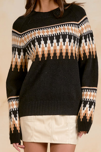 Geometric Jacquard Crewneck Sweater