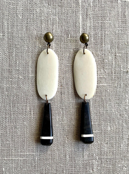 Hand-Carved Bone Ellipse and Pendant Earring